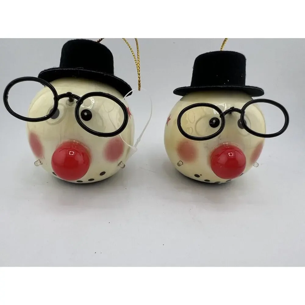 Vintage Home Decorative Hand Painted Christmas Snowman Head Ornament - Lot of‎ 2