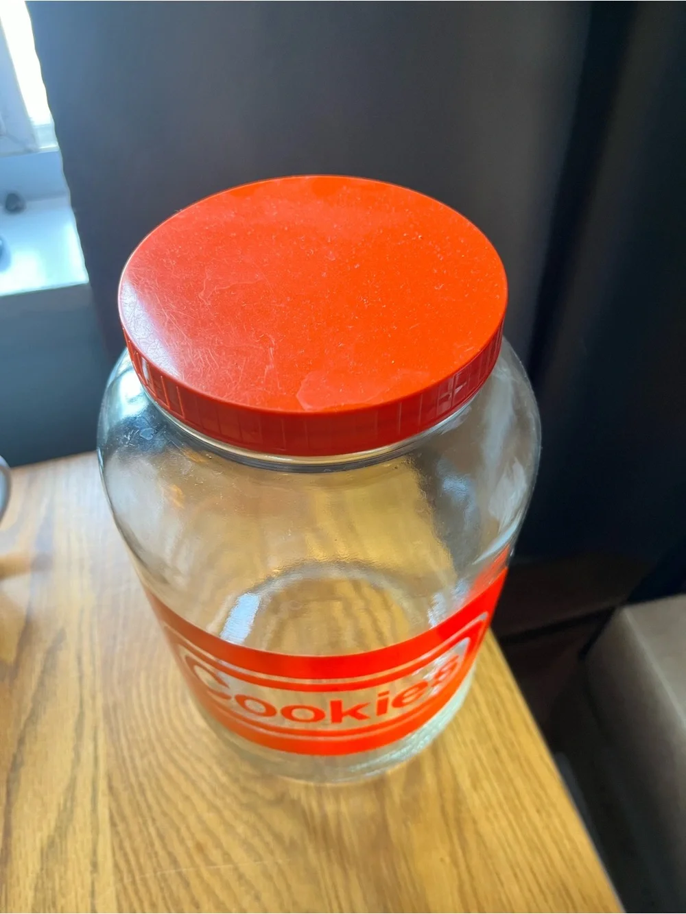 Vintage Red Glass Cookie Jar with Lid 70’s 80’s 10 inch Tall Food Storage