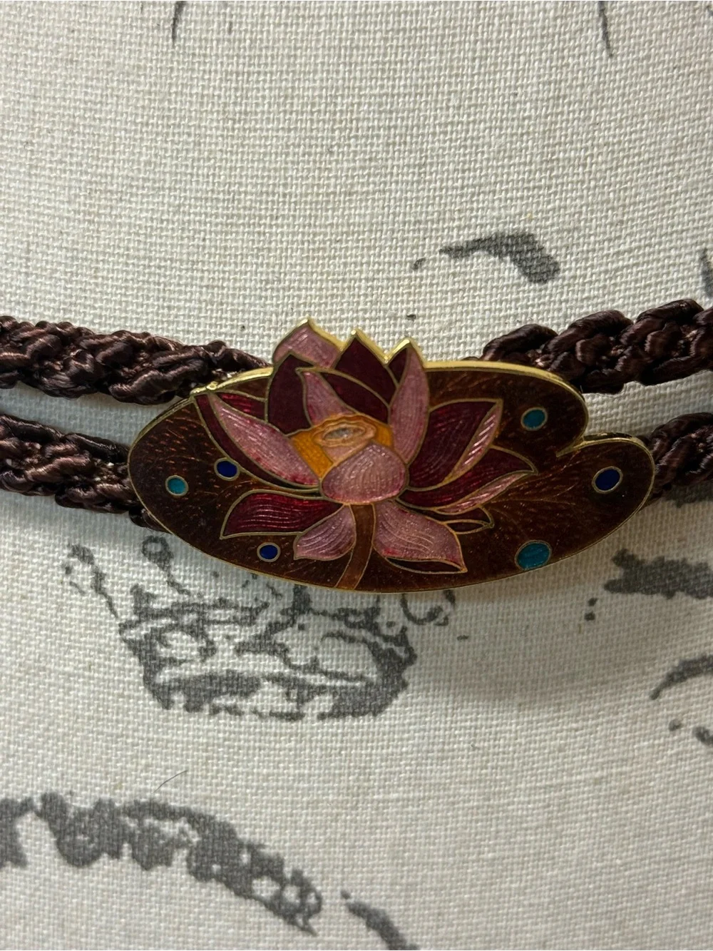 Vintage Boho-Style Braided Rope Waist Belt with Enameled floral Buckle