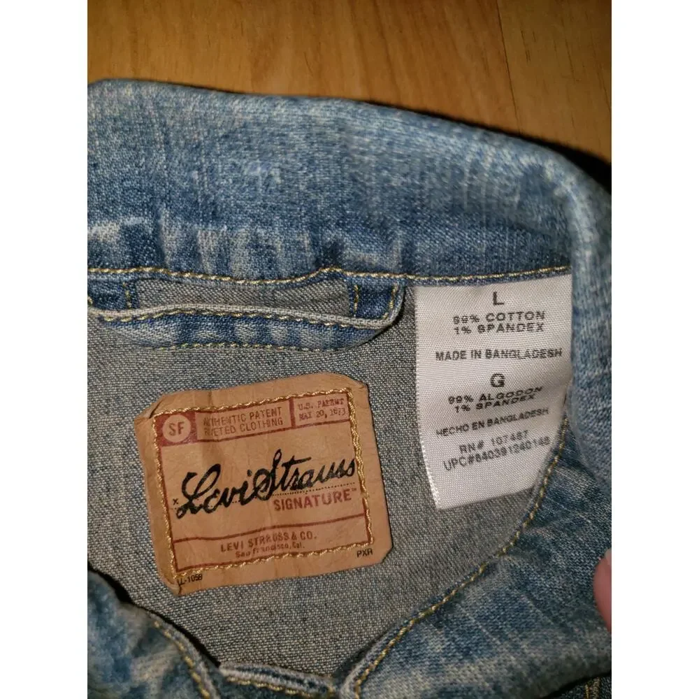 Vintage Levi Strauss Girl's LG Denim Sequin Red Heart Studded Jean Jacket