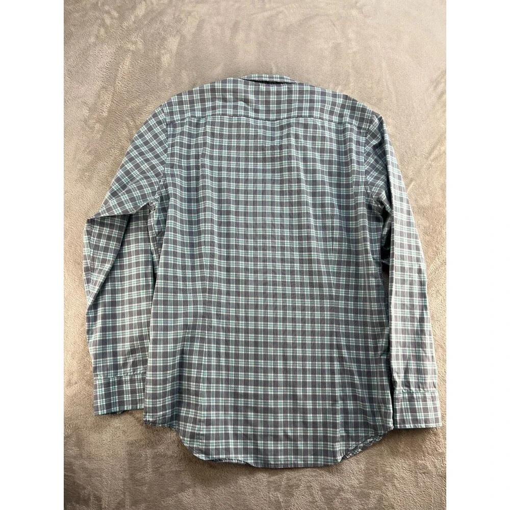 Banana Republic Dress Shirt Mens L 16 Non-Iron Tailored Slim Fit Blue Check