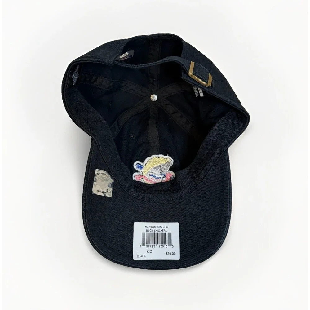 ‘47 Biloxi Shuckers Kids Black Alternate Logo Oyster Cotton Hat Adjustable NEW