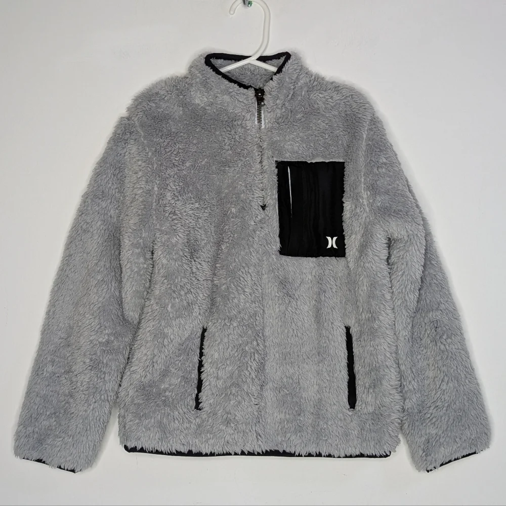 NWT Hurley Grey Black 1/3 Zip Fleece Pullover Jacket Small 6/7