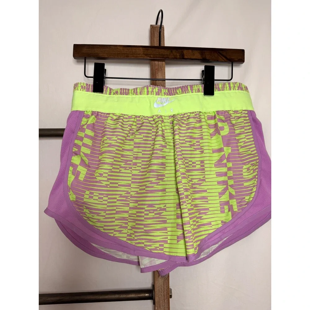 Nike Air Dri-FIT Womens Running Shorts Purple Neon Green Geometric Print Medium