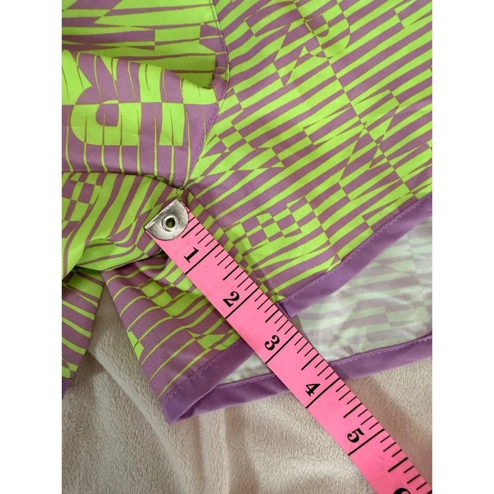 Nike Air Dri-FIT Womens Running Shorts Purple Neon Green Geometric Print Medium