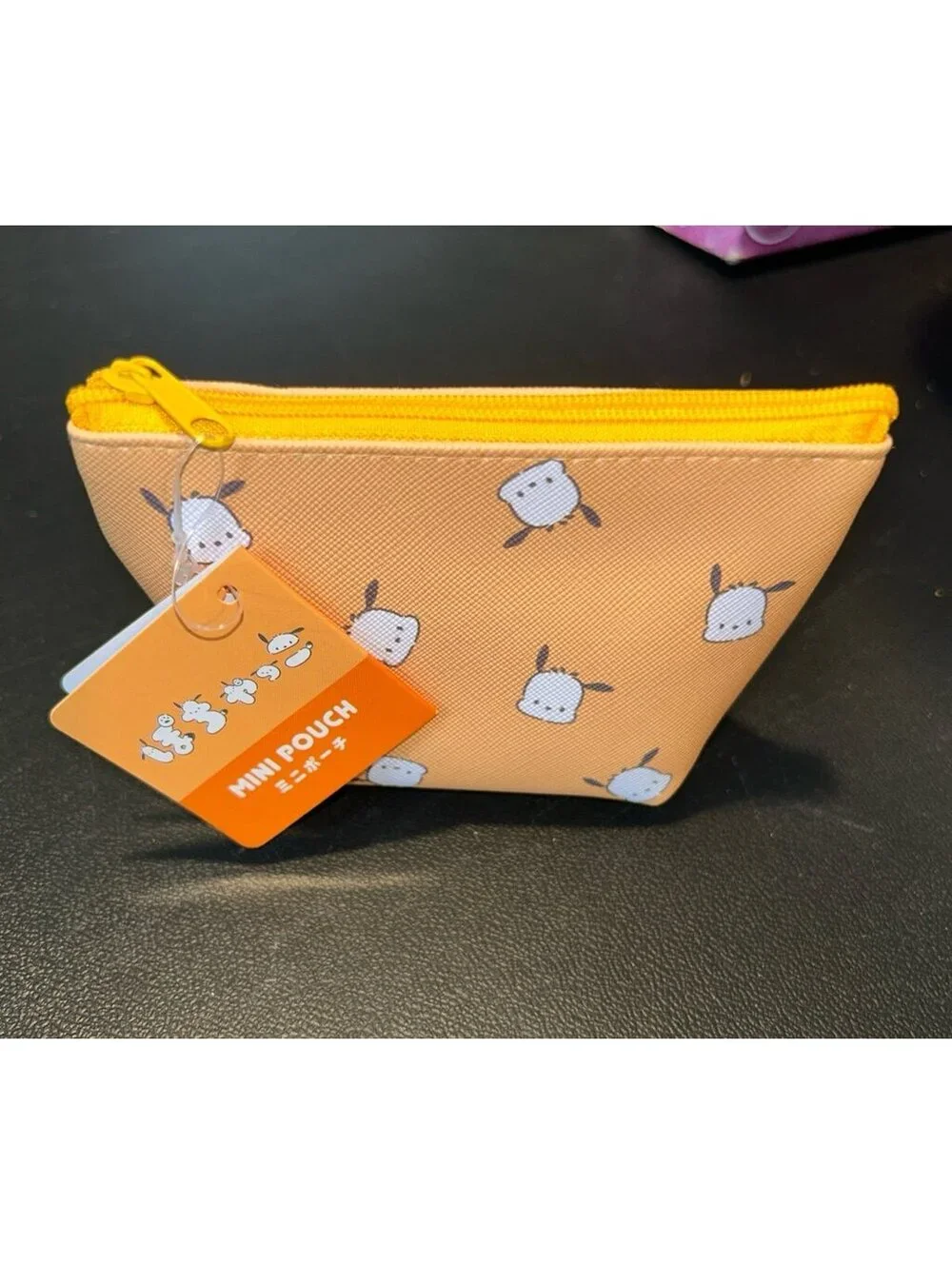 Sanrio Pochacco Mini Pouch Orange Zip Cosmetic Accessory Bag NEW
