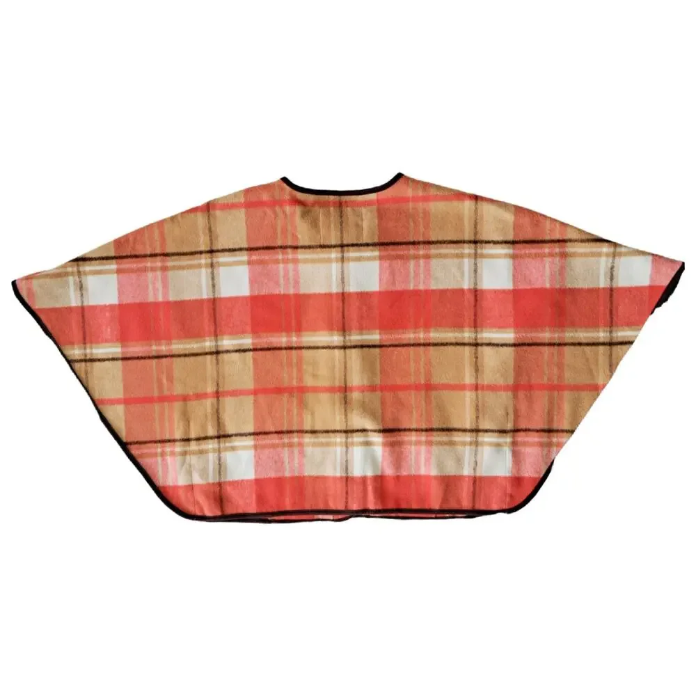 JANIE and JACK Plaid Cape Horse Trail Girls Size 7/8 Coral Camel Tan Fall Poncho