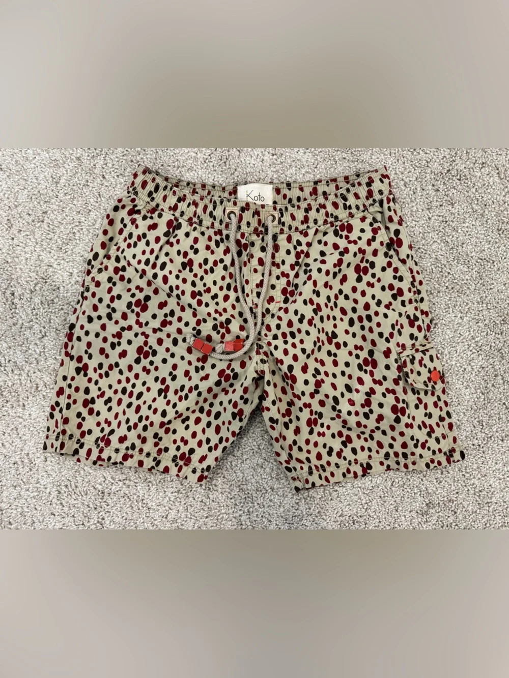Koto Men's Beige Dot-Print Hybrid Shorts with Red & Black Accents