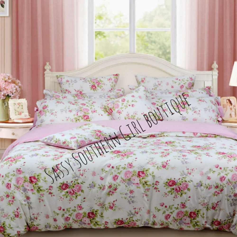 ⭐🆕 Shabby cottage white rose floral cotton duvet cover set