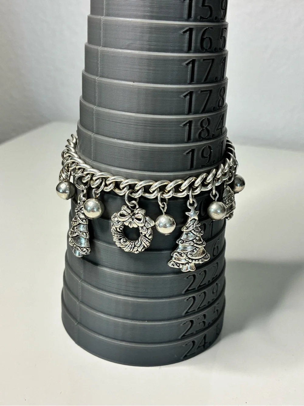 Silver-Tone Holiday Charm Bracelet with Christmas Tree & Bell Charms and Wreaths
