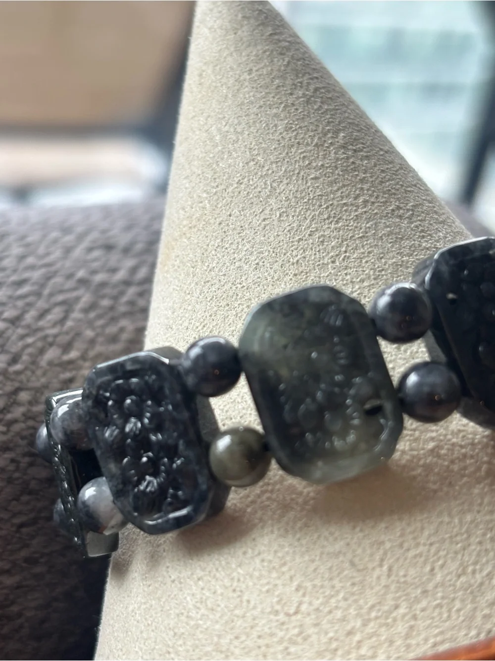Wuji Jadeite Floral Carved Bead Stretch Bracelet - Women Jewelry