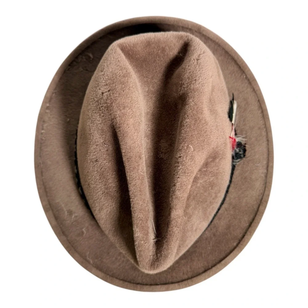 Vintage 50's Stetson Men's The Sovereign Velour Fedora Hat Feathers Brown‎ 7 1/4