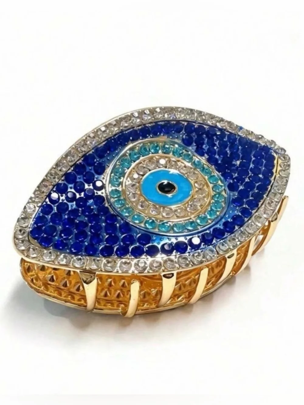 👀▪️Piper K ▪️Evil Eye Crystal Hair Clip - Blue and Gold-Tone