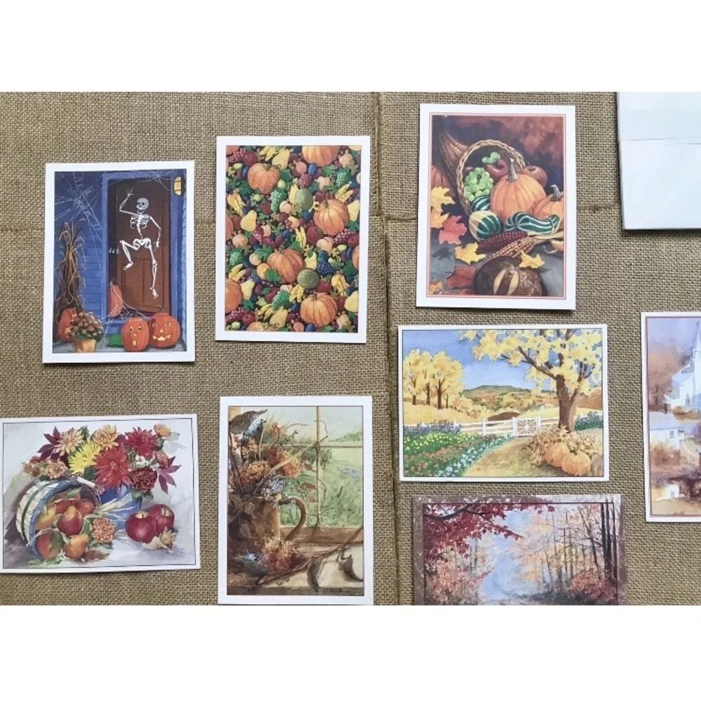 Vintage EPVA Autumn Fall Blank Note Card Set Harvest Junk Journaling Framable