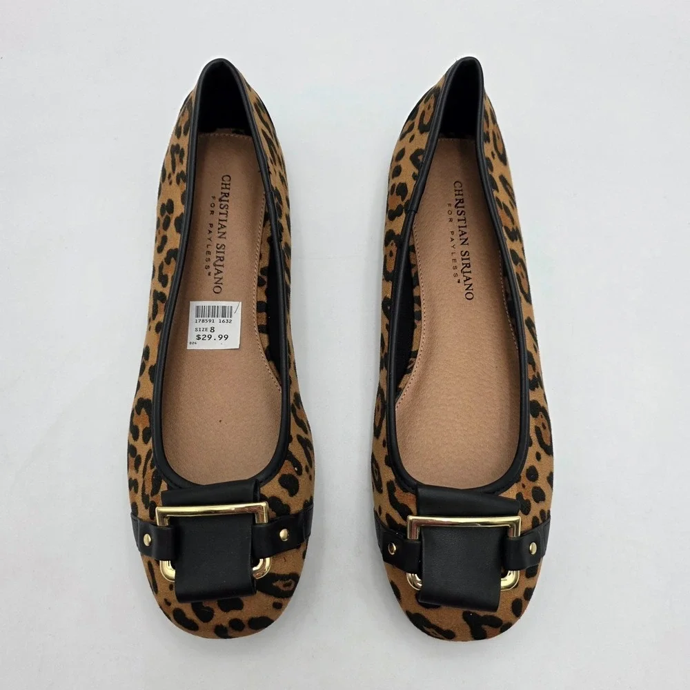 Christian Siriano for Payless Size 8 Ballet Slipper Flats Leopard Print W Buckle