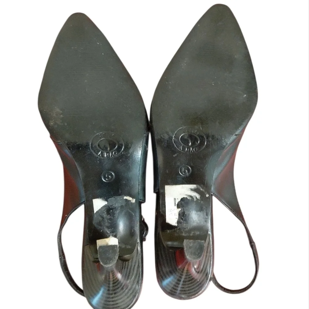 Anthropologie Beatriz Black Leather Pointed Toe Sling Back Heels Size 6