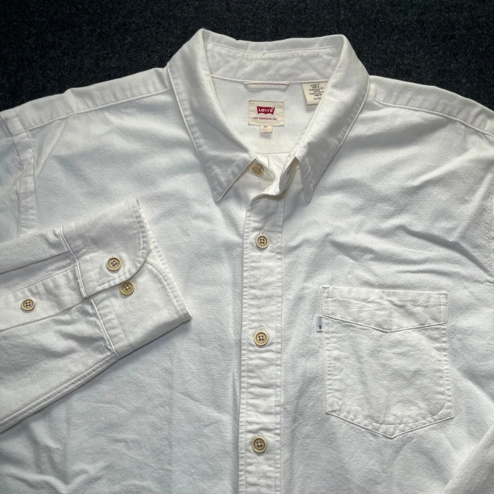 Levi's Button Down Shirt Mens XL White Good Japanese Selvedge Long Sleeve
