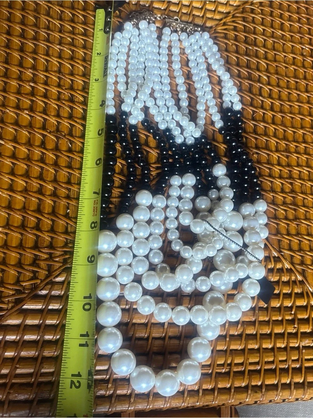 NWT JEROLLIN Black & White Multi Strand Faux Pearl Statement Bib Necklace