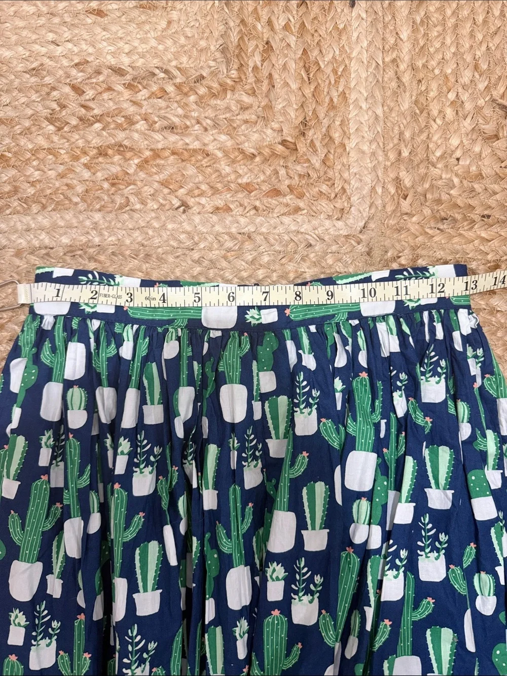Women’s Navy Cactus-Print Pleated  circle midi  Skirt