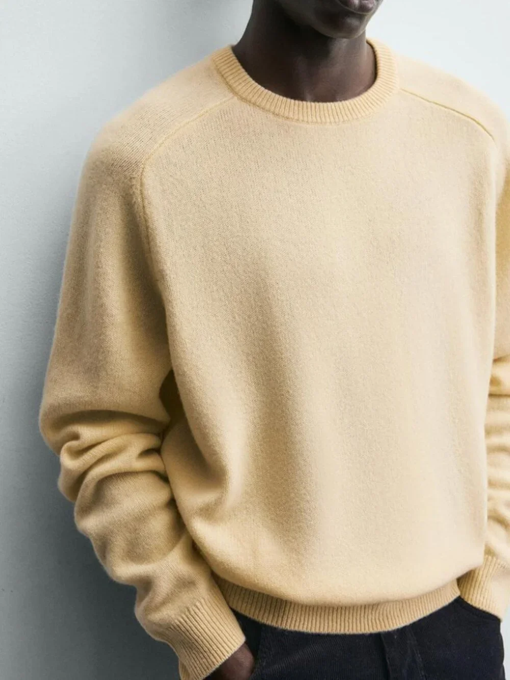 NEW Zara Men's Regular Fit Wool Cashmere Blend Crewneck Sweater Jumper Butter L