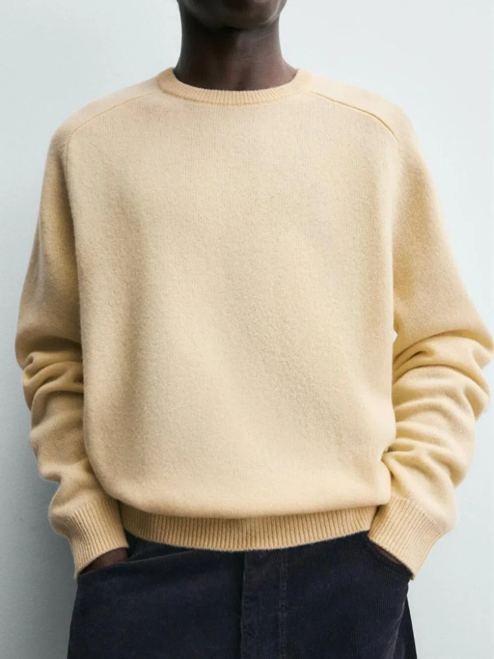 NEW Zara Men's Regular Fit Wool Cashmere Blend Crewneck Sweater Jumper Butter L