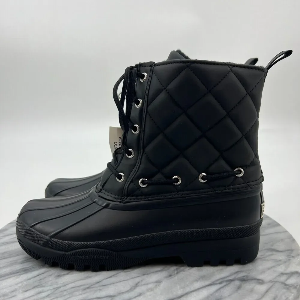 Sperry Boots Womens 7 Black Quilted‎ Gosling Waterproof Hiking Duck STS83693