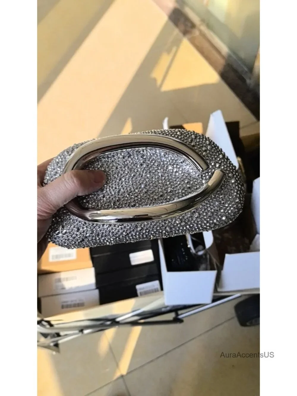 Silver Rhinestone Crystal Clutch Purse - Evening Bridal Wedding Mini Minaudiere