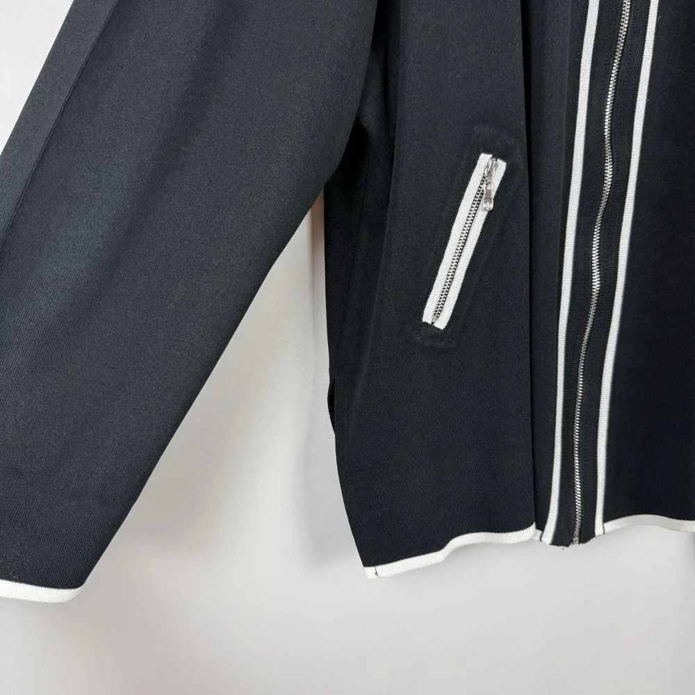 Ming Wang Jacket Womens 1X Black White Zipper Contemporary Classic Quiet‎ Luxury