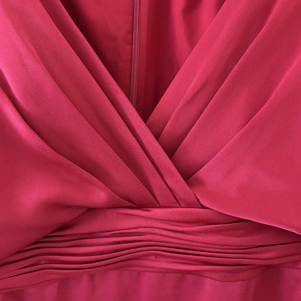 Theia Kimono‎ Sleeve Cocktail Dress Womens Size 8 Satin Red Pomegranate Formal