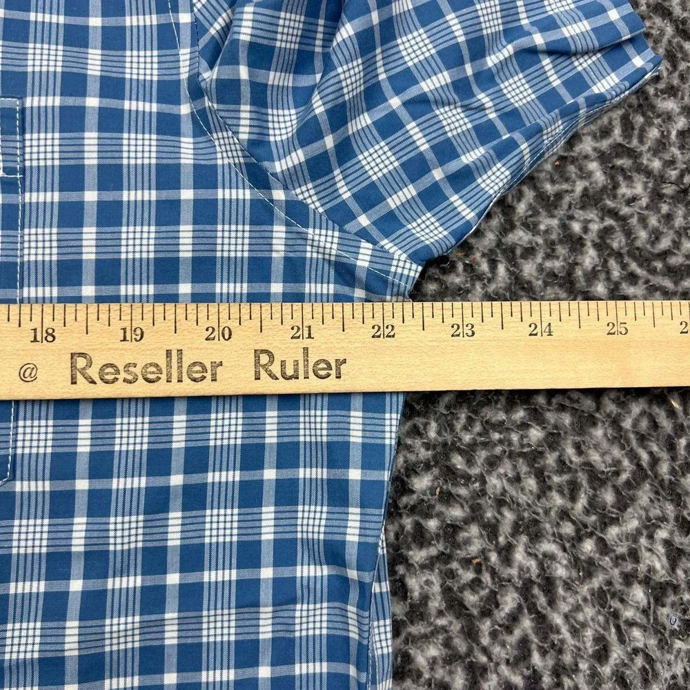 LL Bean Button Down Shirt Men Medium Blue White Plaid Short Sleeve Cotton M