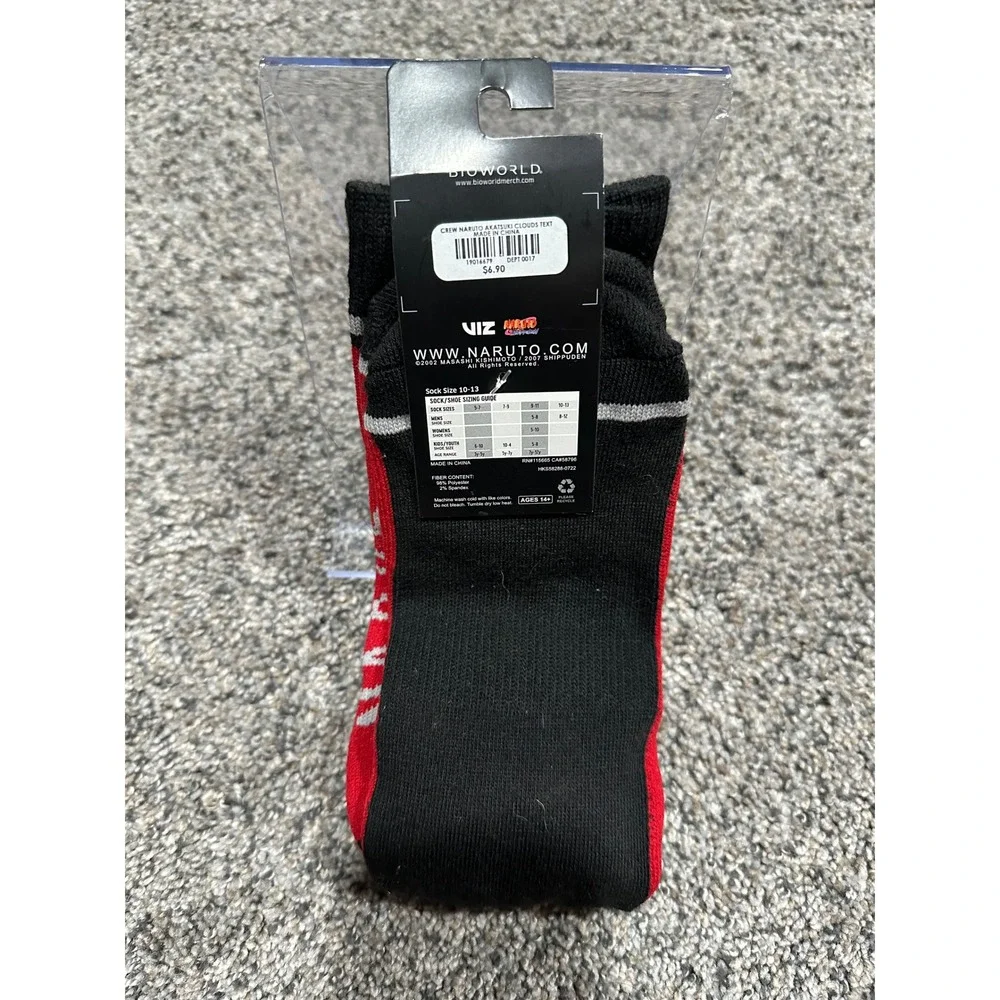 Crew Socks Naruto Mens Black New Akatsuki Clouds Text Anime 8-12
