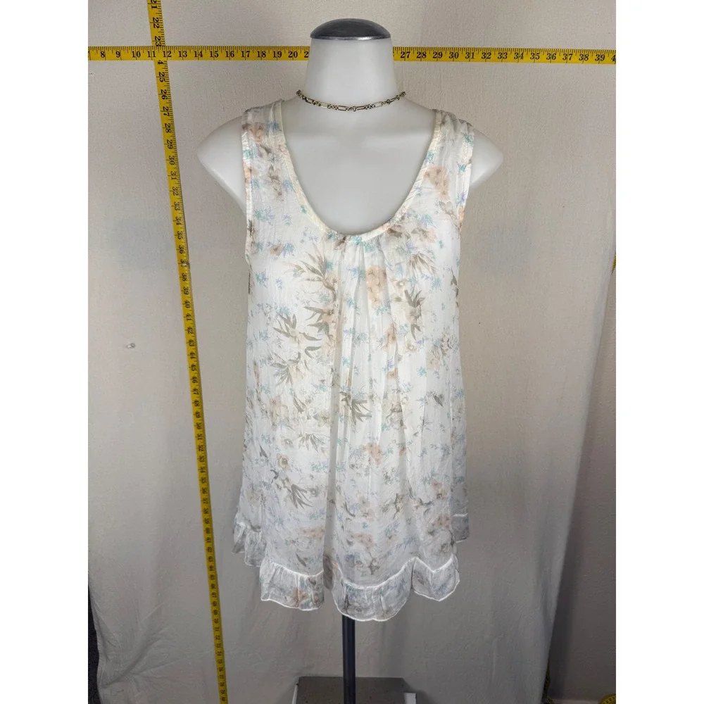 Tendenze Italian Silk Pastel Floral Sleeveless Chic Coquette Tunic Women Large