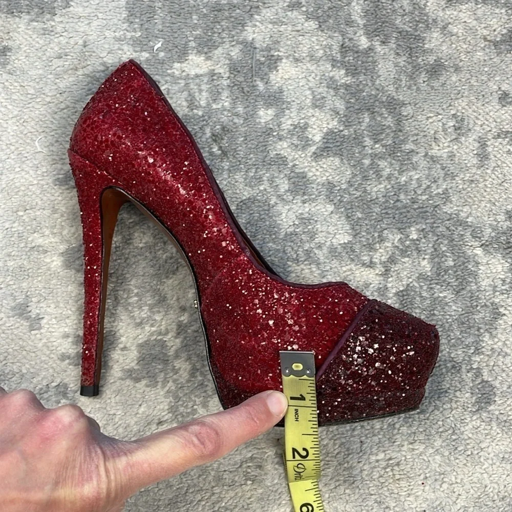 Schutz Fernanda Pump Rouge Red Dark Wine Glitter Sparkle Platform Stiletto 7