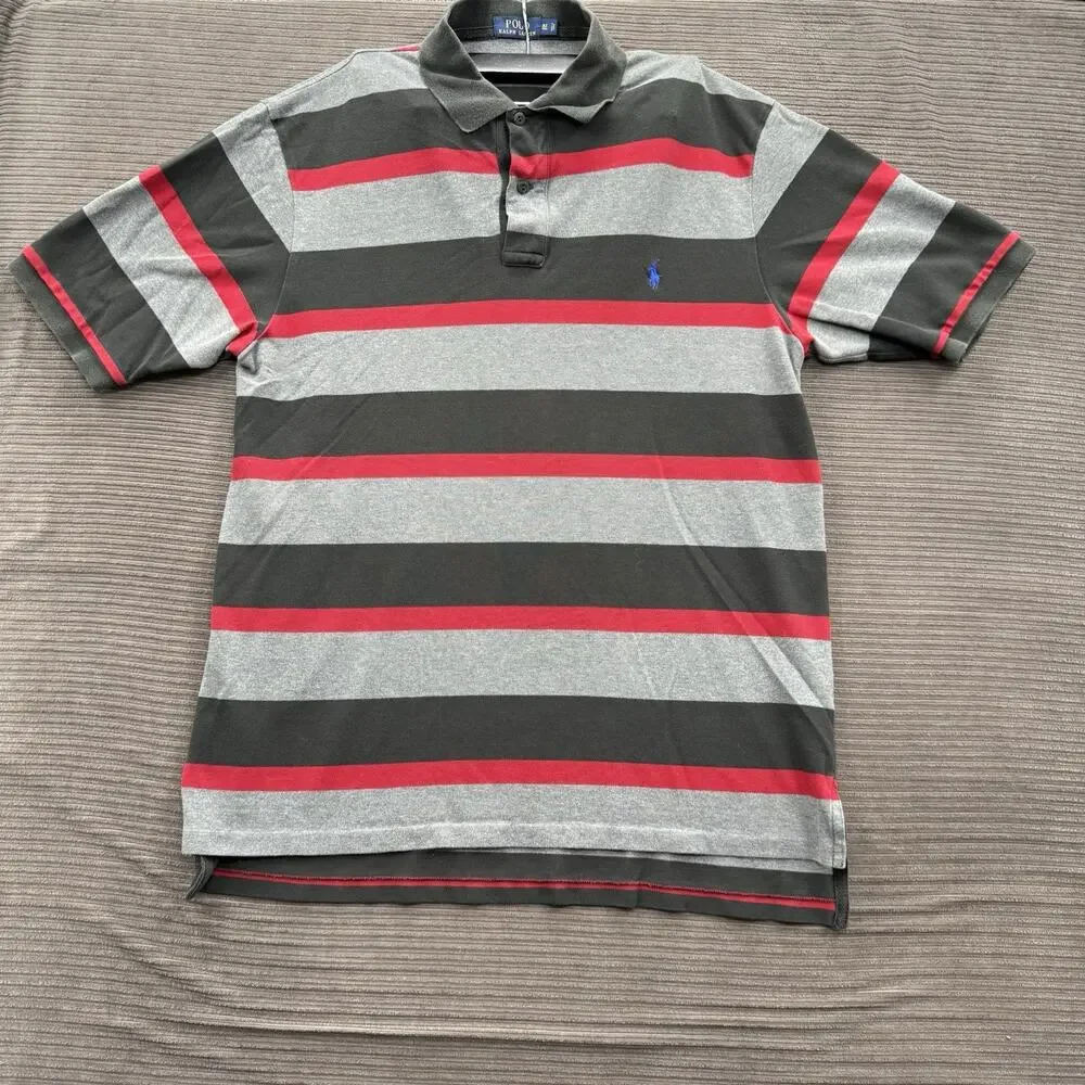 Polo Ralph Lauren Polo Shirt Men XL Tall Black Red Striped‎ Cotton Golf Golfing.