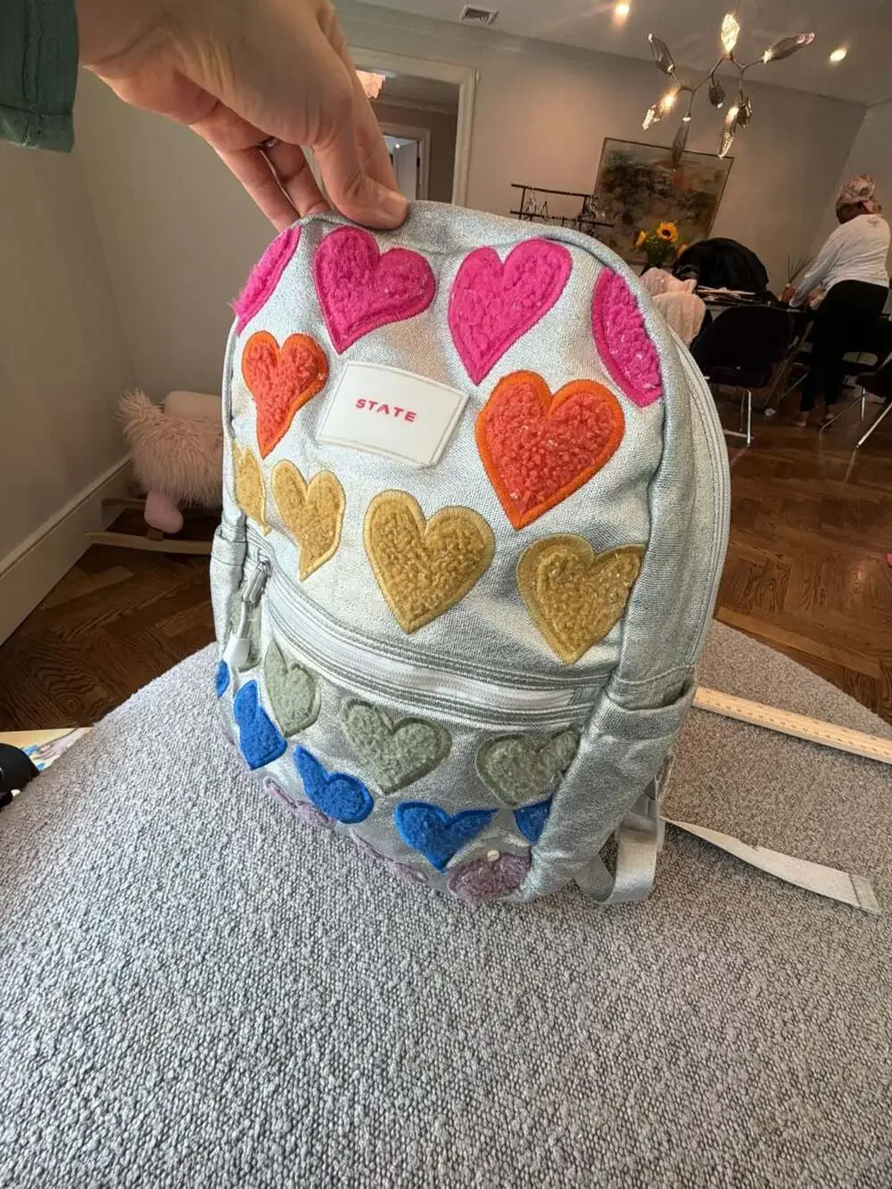 STATE Bags Kane Kids Double Pocket Metallic Fuzzy Hearts Backpack PRELOVED