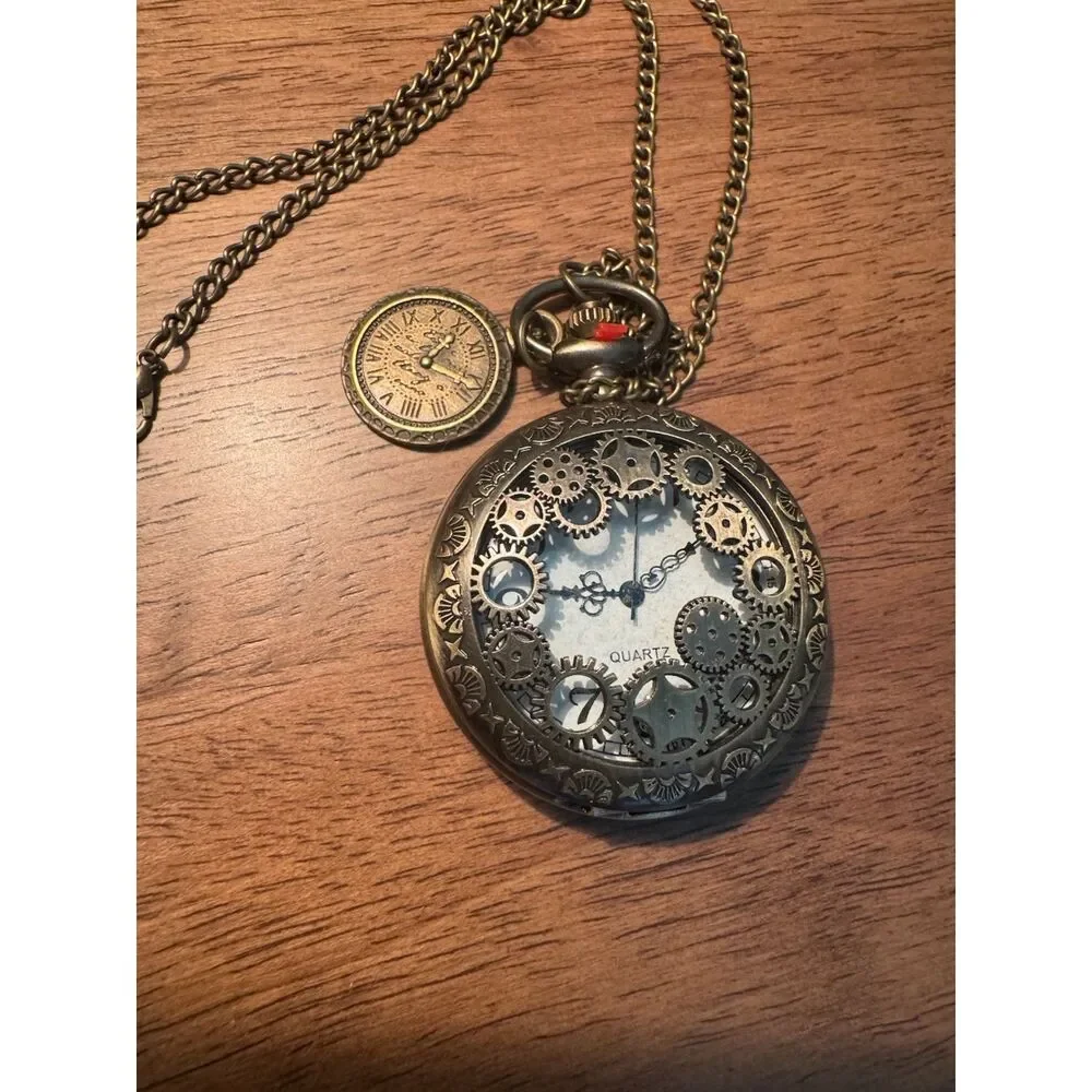 Steampunk Gear Pocket Watch Bronze Charm Quartz