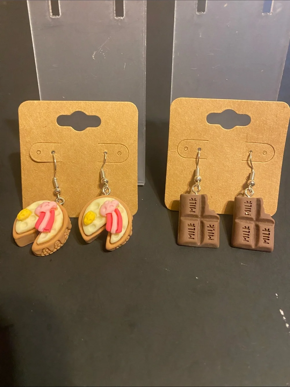 Handmade Kids Breakfast & Chocolate Novelty Earrings - Brown & Pink
