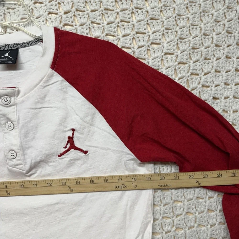 Jordan Henley Shirt Mens Sz M Red White Raglan Long Sleeve 100%Cotton 632084-100