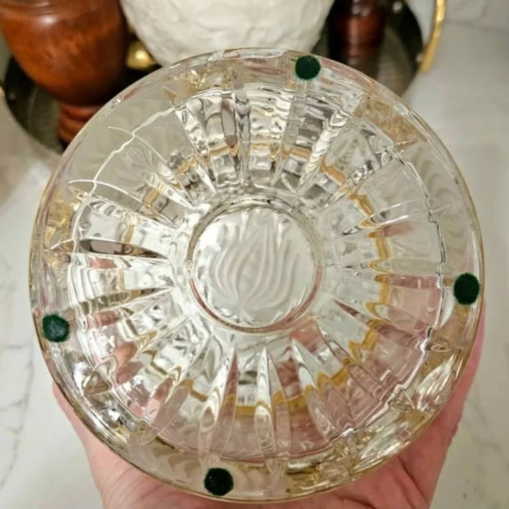 Vintage French Cut Crystal Hinged Jewelry Box Brass Trim /Floral Etched Design