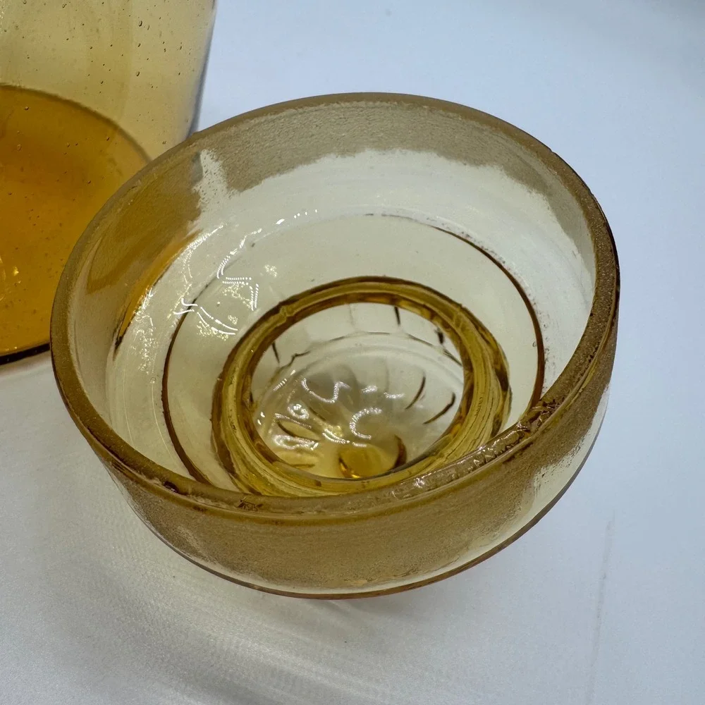 Vintage Takahashi Amber Glass Apothecary Jar Daisy Lid Hand Blown 7x4.5
