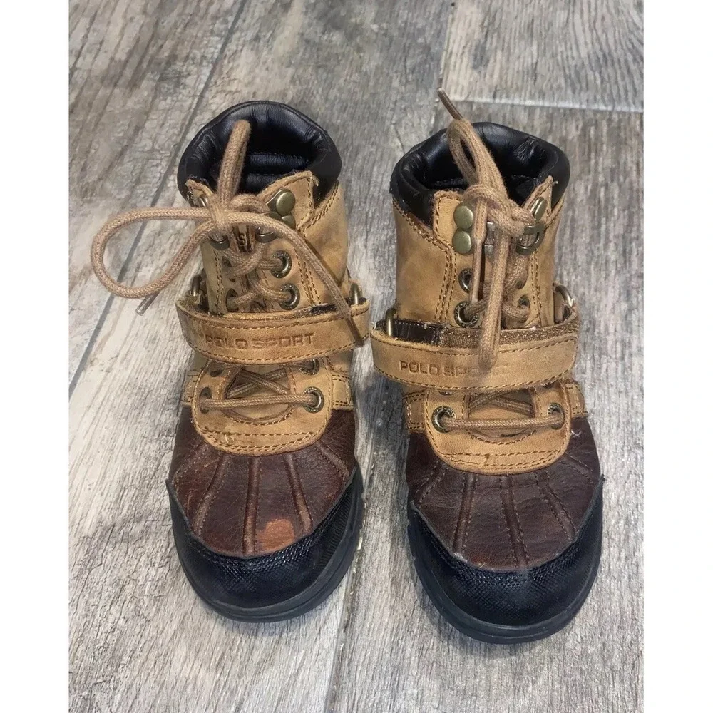 POLO RALPH LAUREN‎ SPORT TAN / BROWN YOUTH TODDLER BOYS SZ 9.5 SHOES ANKLE BOOTS