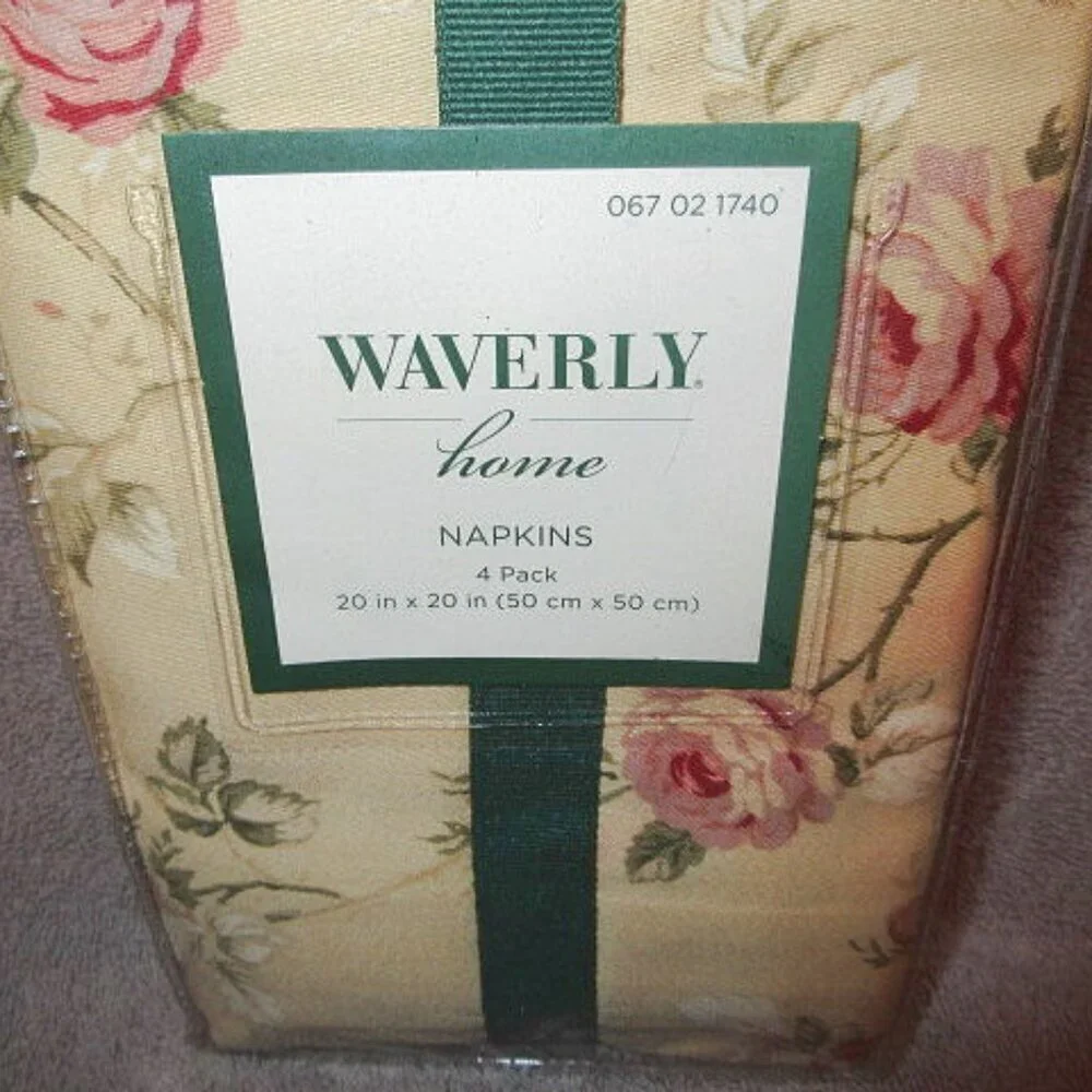 Vtg Waverly Sonata Rose Floral Harbor House Cotton Dinner Napkin Set Of 4 NEW