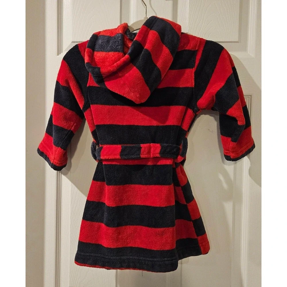 Tucker + Tate Boys Plush Hooded Robe Size 4‎ Red Navy Stripe Belted Cozy