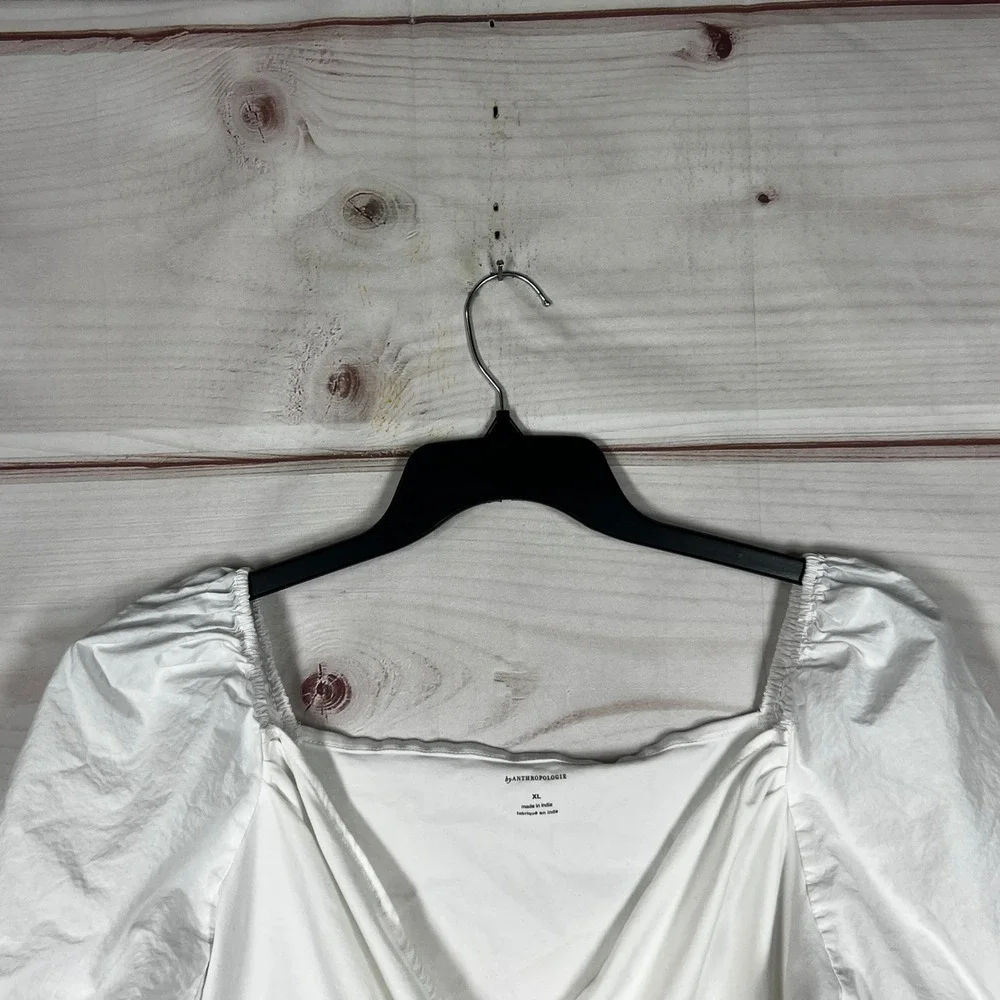 By Anthropologie Wrap Top Women XL White Solid‎ Puff Sleeve Cotton Cropped Knit