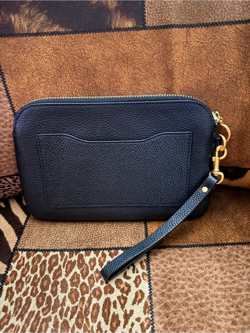 Tory Burch Black Miller Pebbled Leather Wristlet with Logo