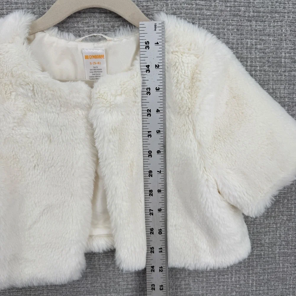 Gymboree‎ Faux Fur Shrug Bolero Ivory Cream White Kids Size S 5-6 Short Sleeve