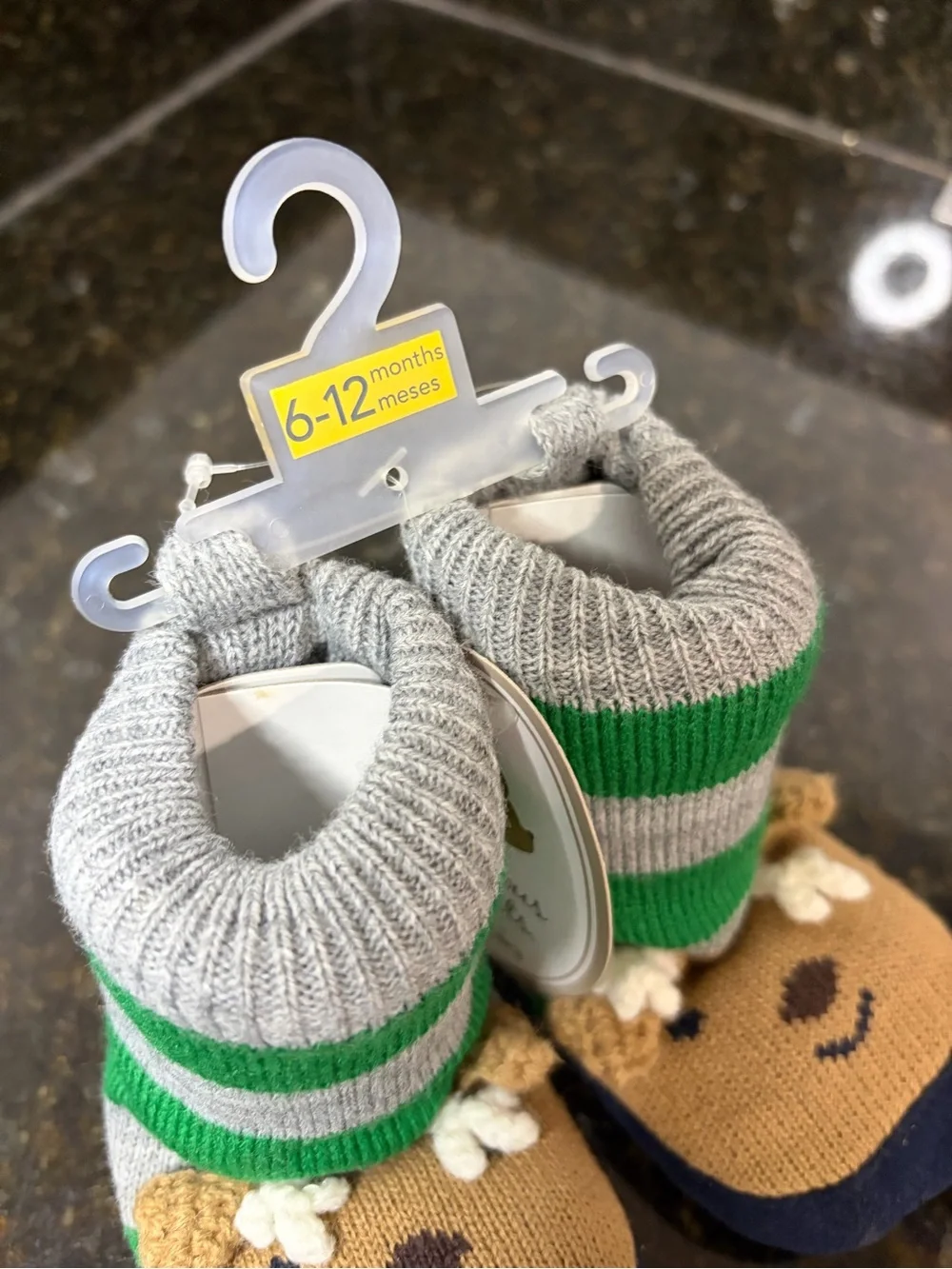 CARTER’S PRECIOUS FIRSTS NWT Baby Boy Striped Sock Slippers with Reindeer Face