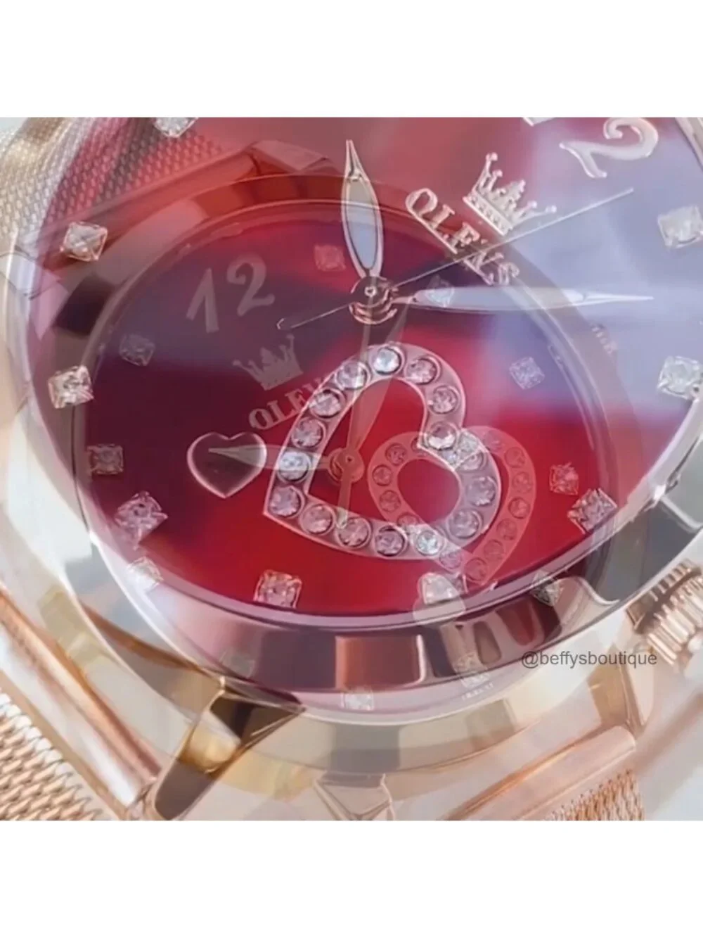 Ladies Diamond Heart Mesh Bracelet Watch Japanese Quartz Stainless Steel