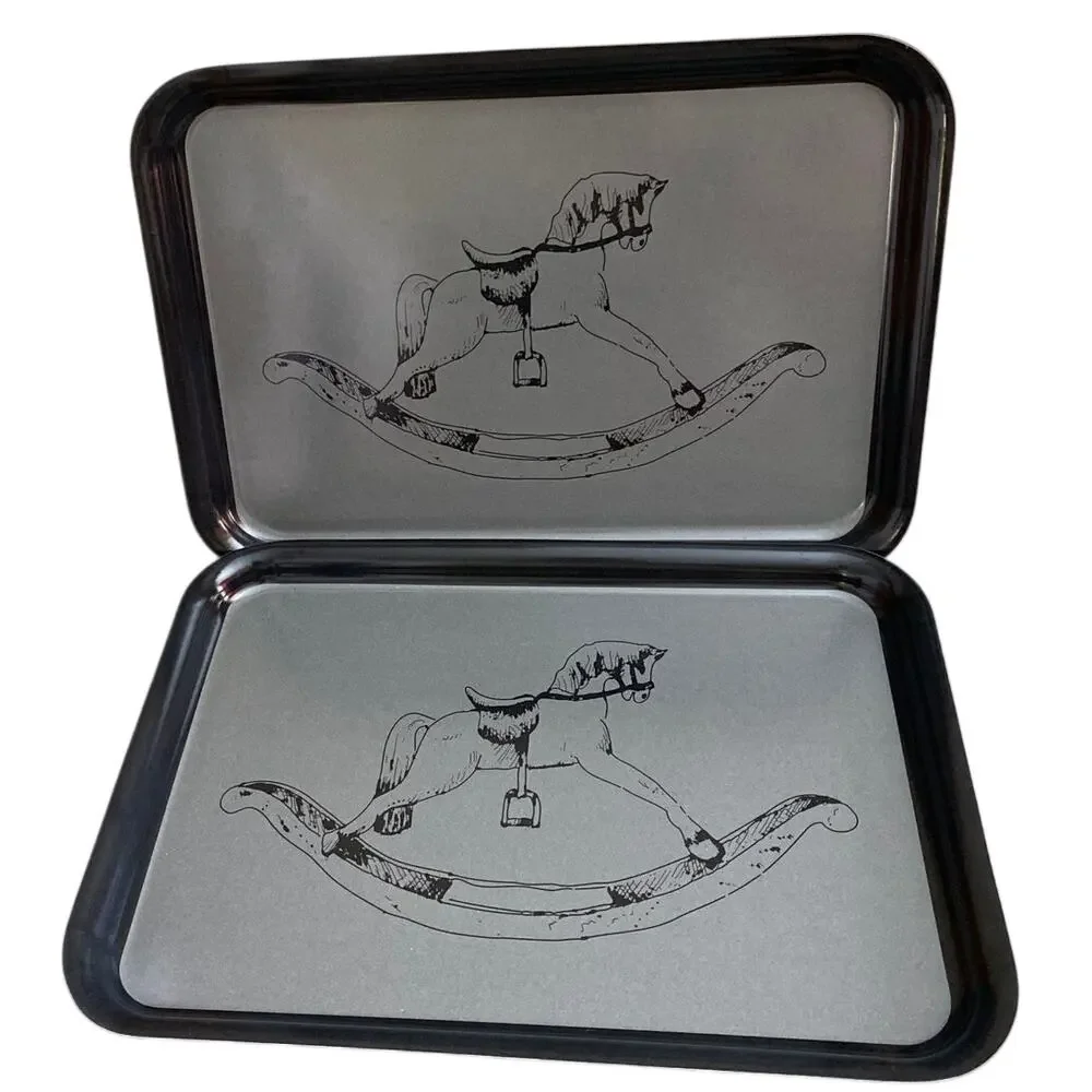 Vintage IKEA Rocking Horse Tray SET OF 2 Melamine Serving Kids Children 11x8