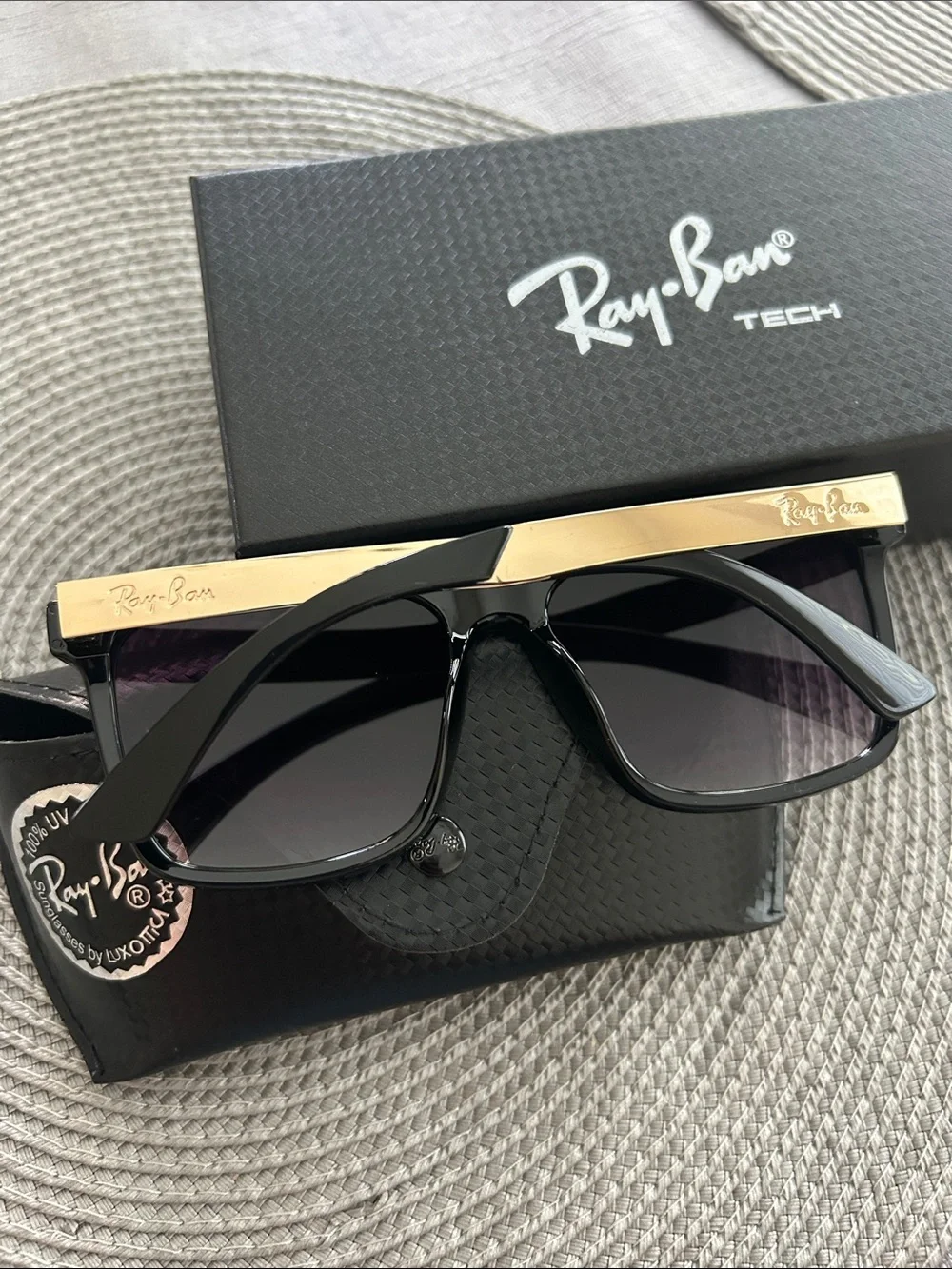Ray-Ban Matte Black Frame Sunglasses with Purple Tint